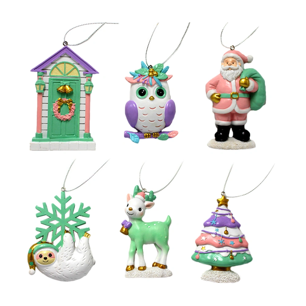 6Pcs Xmas Tree Decorations Resin Christmas Pendants Christmas Tree Hanging Ornaments