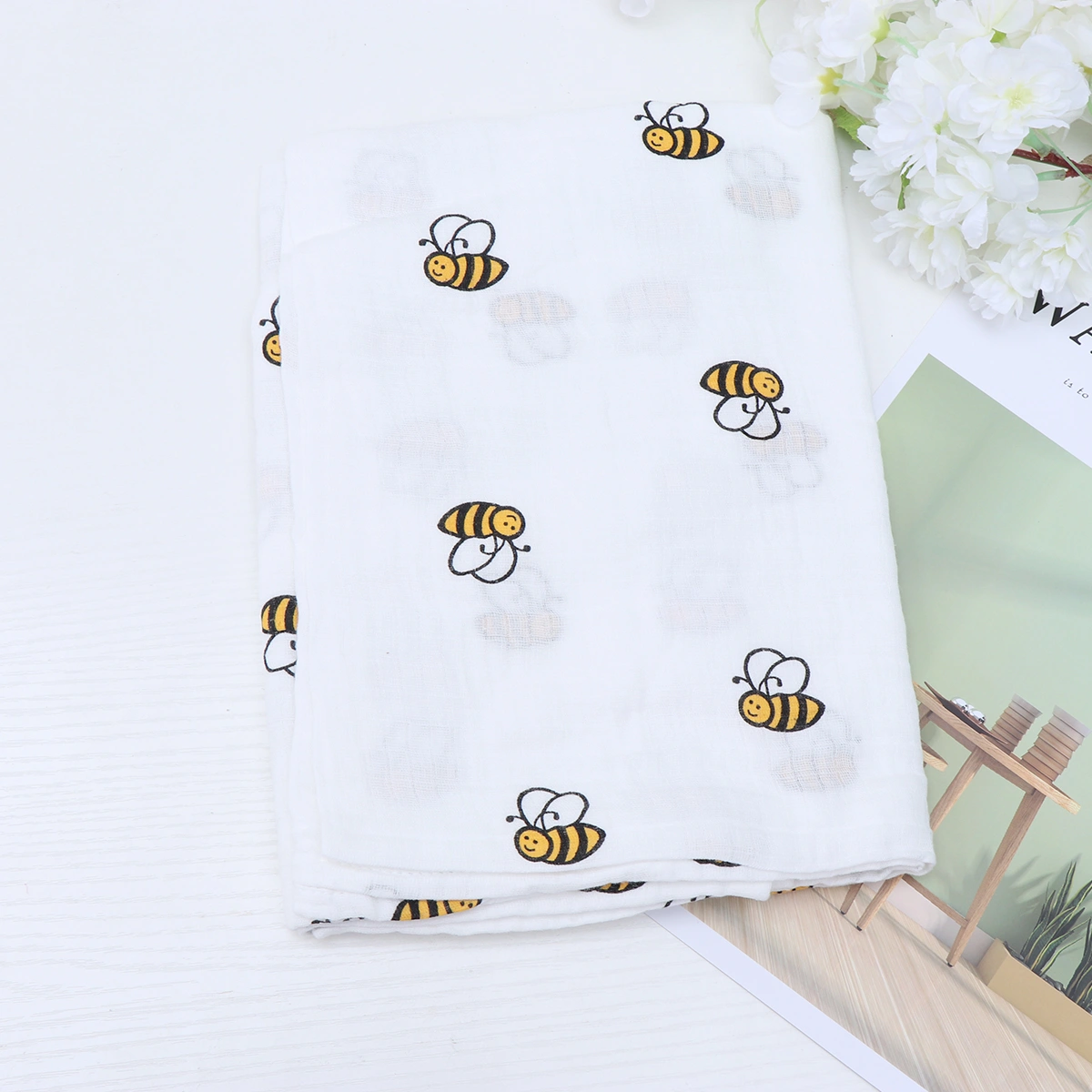 Cotton Wrapped Towel Bee Pattern Blanket for Newborn Baby Infant
