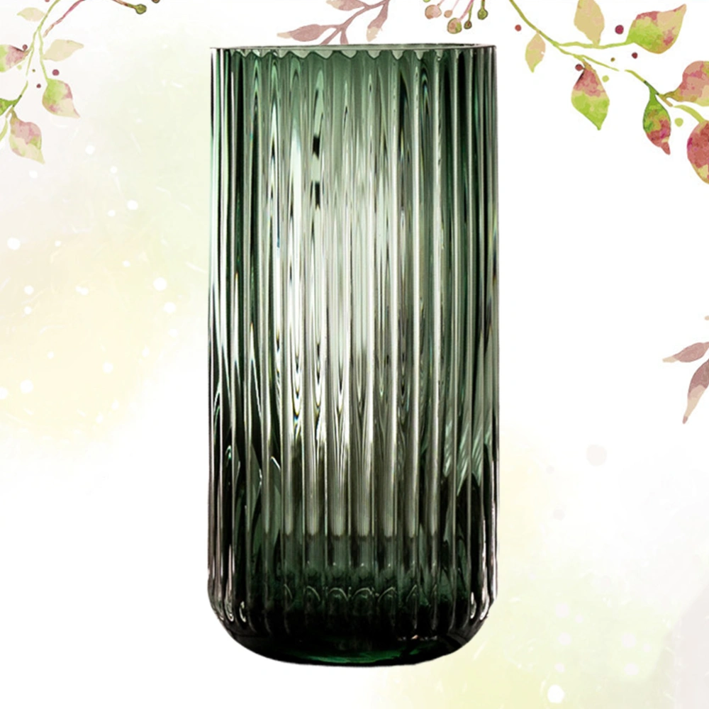 1PC Pillar Type Glass Vase Vertical Stripes Flower Vase Simple Roman Parlor Flower Ware Household Decorative Flower Arrangement Bottle Decor for Home (Light Green Size L)