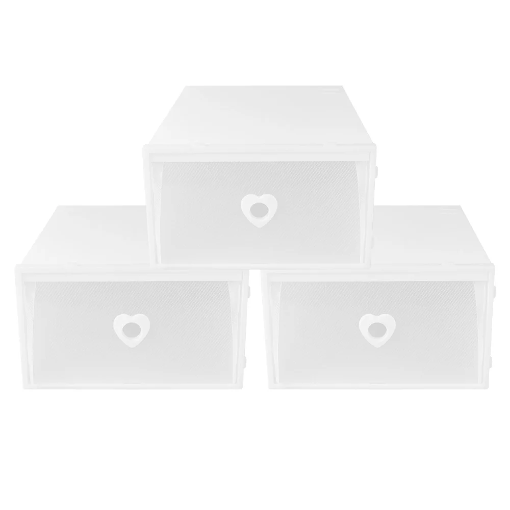 3Pcs Thickened Transparent Plastic Box Drawer Type Sneakers Storage Container