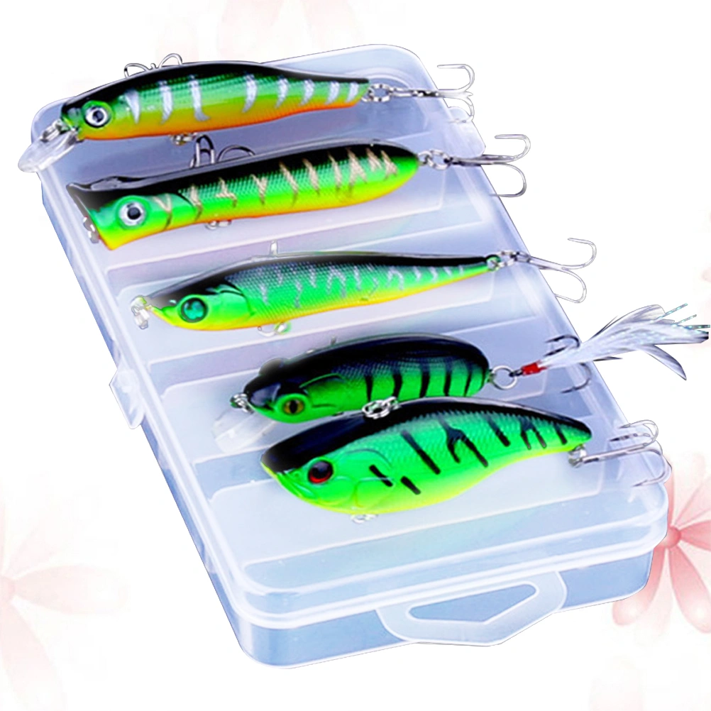 5PCS/1 Box Fish Baits Fishing Lures Artificial Bait Long Shot Fishing Lure Outdoor Fishing Accessory (Green)