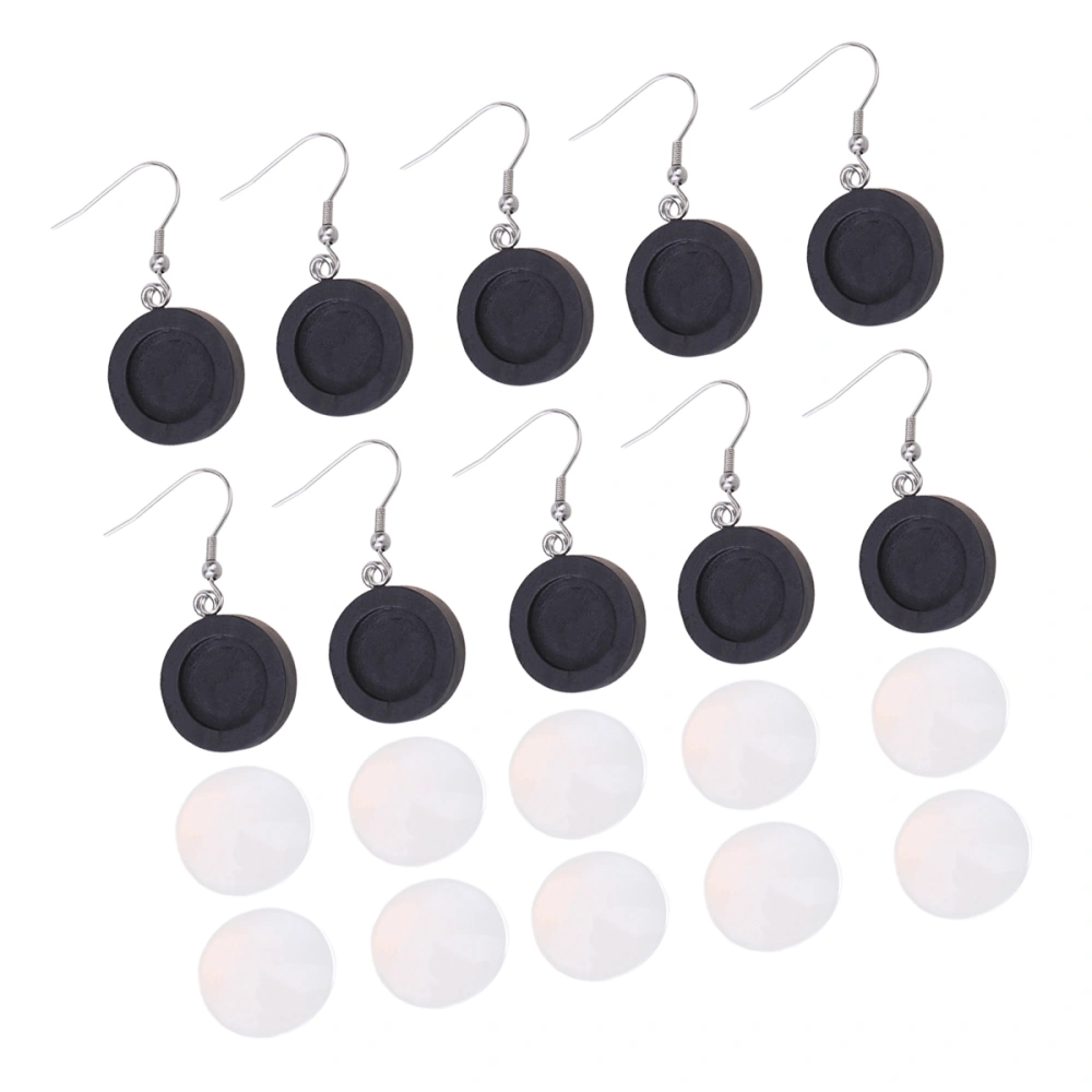 10pcs 12MM DIY Earring Accessories Earring Bezel Wooden Ear Trays Round Bases for Jewelry Making Crafts with 10pcs 12 mm Glass Sticker(Black)