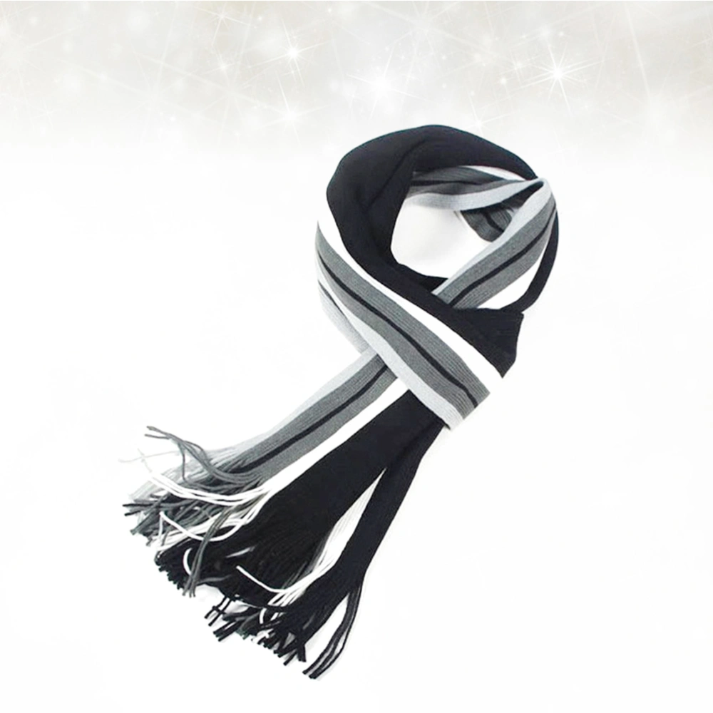 Fashion Scarf Autumn Winter Warm Padded Stripe Scarf Mens Cotton Casual Long Cotton Scarf Warm Fringe Plaid Scarves Gift Decor (Black)