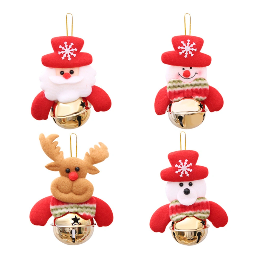 4 Pcs Xmas Bells Decorations Santa Claus Snowman Elk Bear Hanging Ornaments for Christmas Tree Fence House Party Supplies