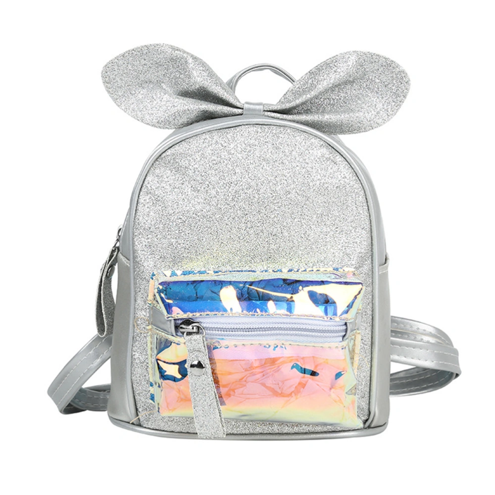 Cartoon Bow-knot Mini Backpack Transparent Shoulder Bag Kids Teens School Bag Outdoor Camping Travel Knapsack (Silver)