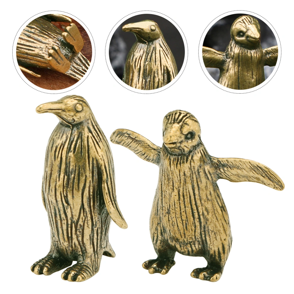 2pcs Small Penguin Metal Penguin Adornment Mini Brass Ornament Brass Penguin Figurine