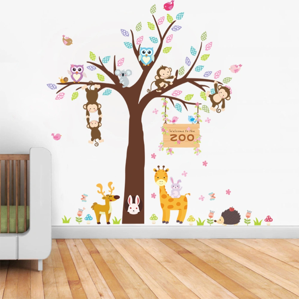 Creative DIY Decal Cartoon Animals Wall Stickers Adhesive Wallpaper for Background in Kindergarten Bedroom Living Room Home Decor