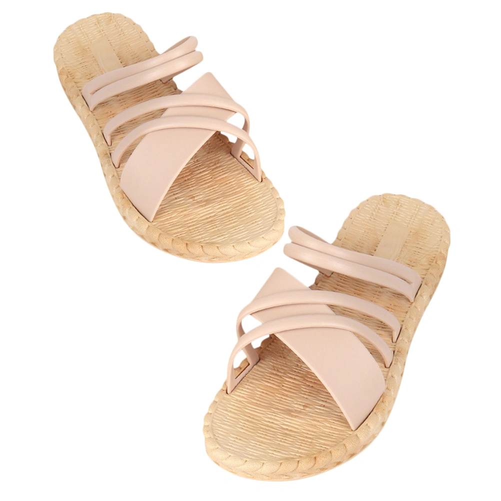 1 Pair of Roman Style Sandals Cross Strap Imitation Straw Rope Summer Shoes Slippers for Women Lady - Size 37 6US 3.5UK 36.5EU (Pink)