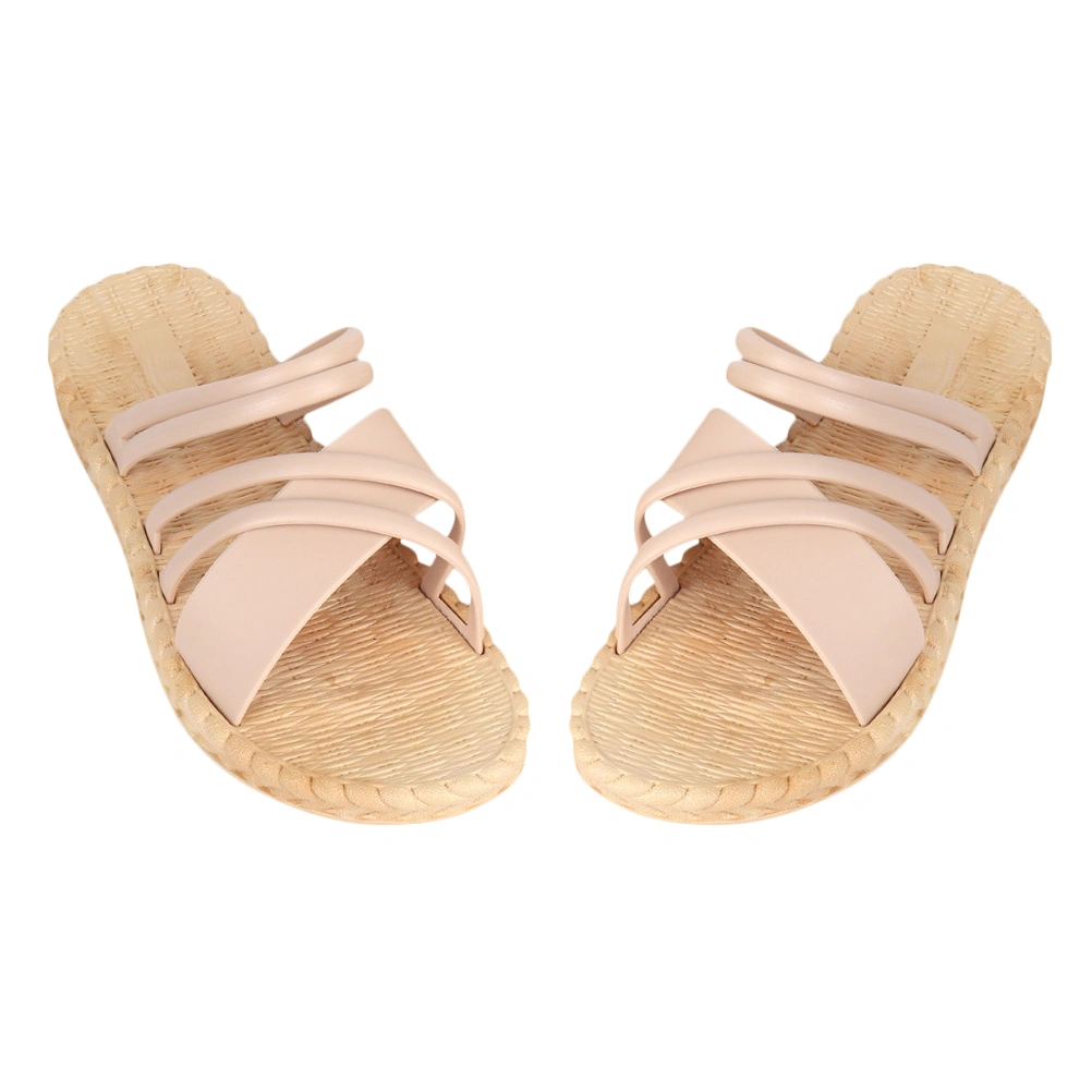 1 Pair of Roman Style Sandals Cross Strap Imitation Straw Rope Summer Shoes Slippers for Women Lady - Size 37 6US 3.5UK 36.5EU (Pink)