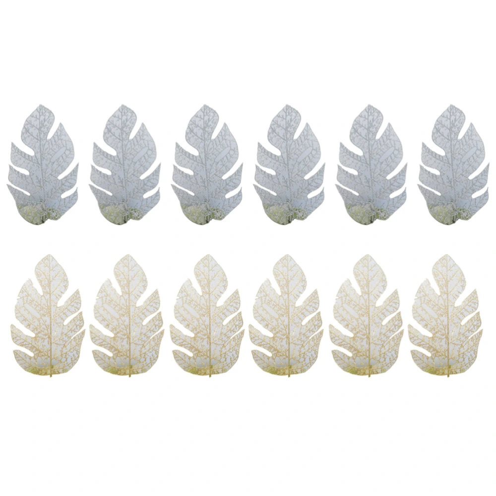 12pcs Christmas Fake Leaf Adornment Lifelike Leaf Ornment Photography Props for Party Home Decoration (Golden+Silver)