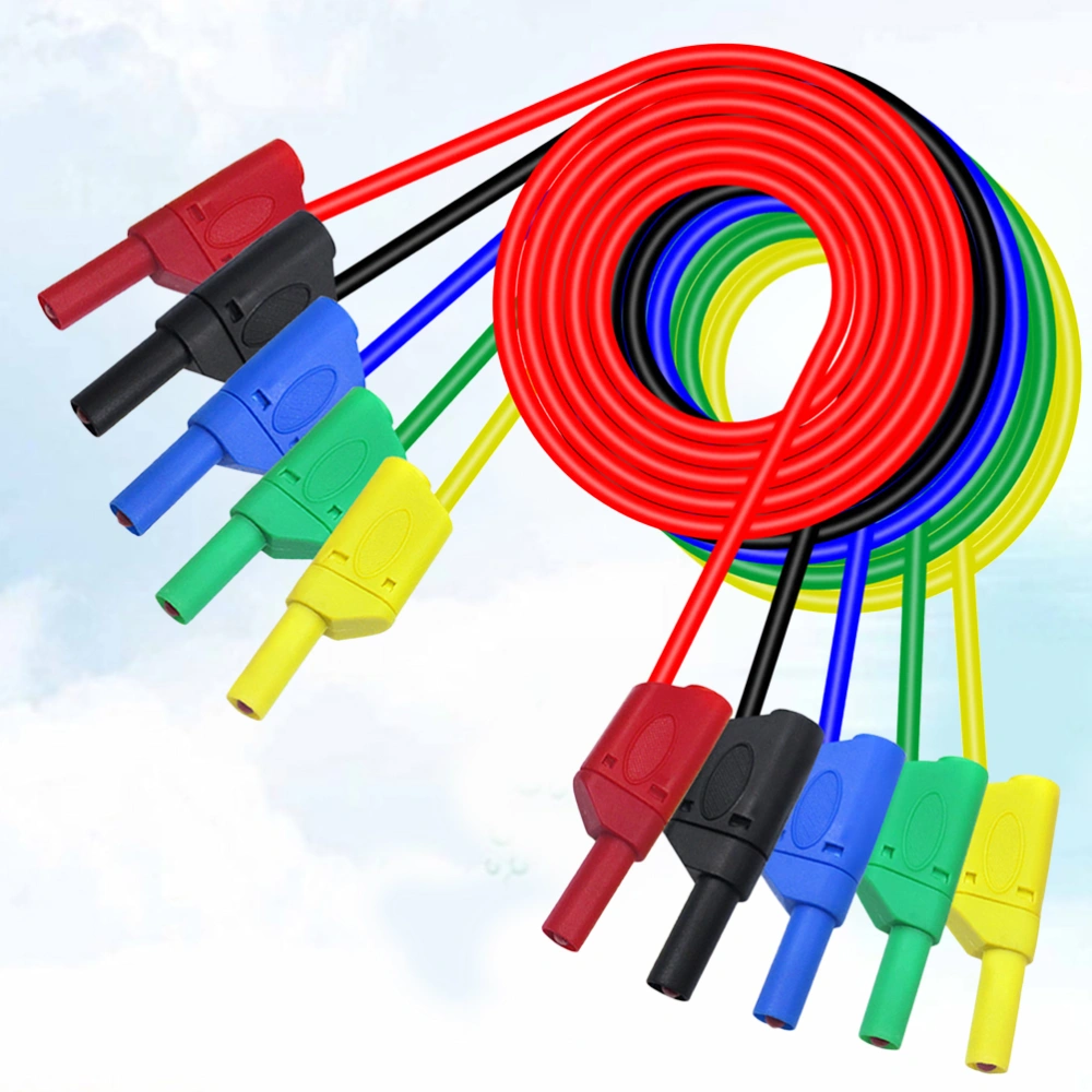 5pcs 4mm Banana Plug Cable Lead Test Cable Lead Line Teaching Laboratory Connecting Wires for Multimeter (Red/Black/Blue/Green/Yellow)