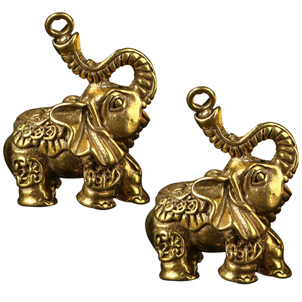 2pcs Brass Elephant Charms Brass Elephant Pendants Brass Key Chain Decor Desktop Adornments