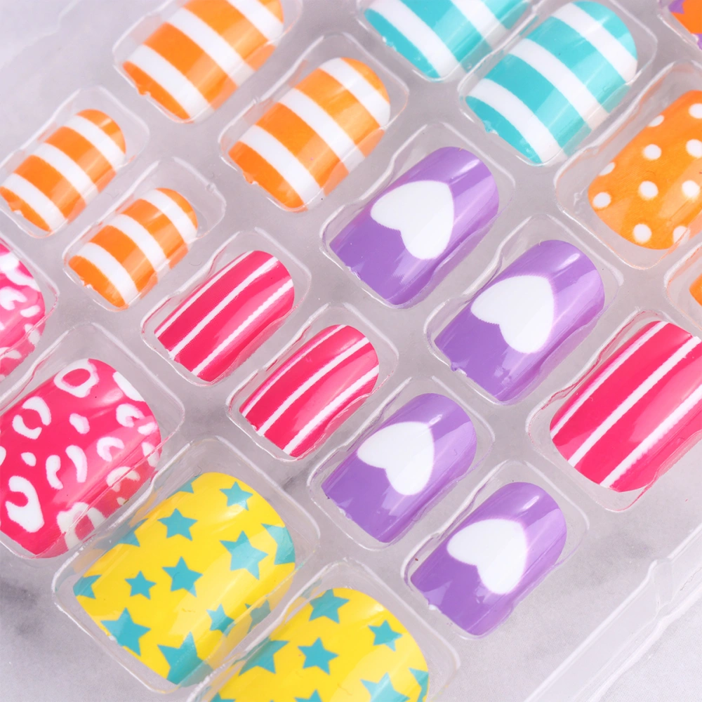 2 Boxes Nail Sticker Set Lovely Fake Nails Self-adhesive Artificial Nail for Kids Little Girls (Assorted Color)