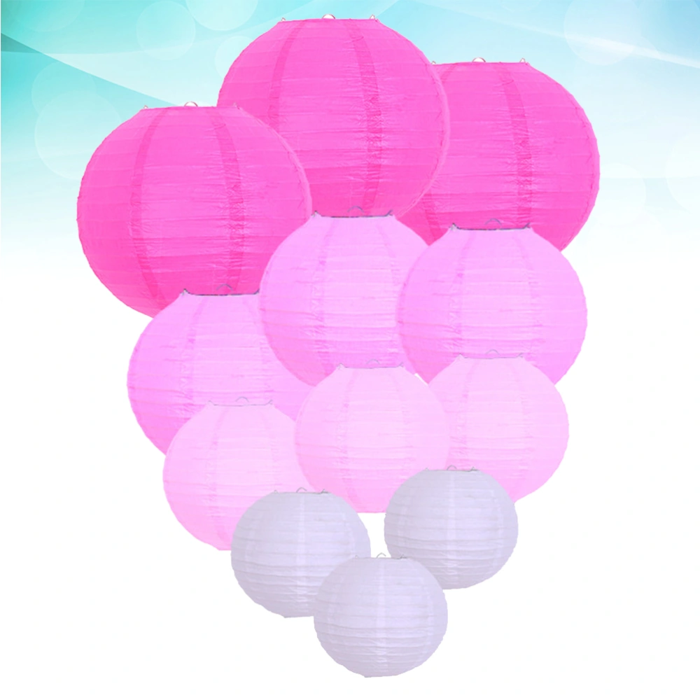 12pcs Foldable Paper Chinese Lanterns Festive Round Hanging Lantern Decor for Party Decoration (Pink, 3pcs 6 Inch, 3pcs 8 Inch, 3pcs 10 Inch, 3pcs 12 Inch)