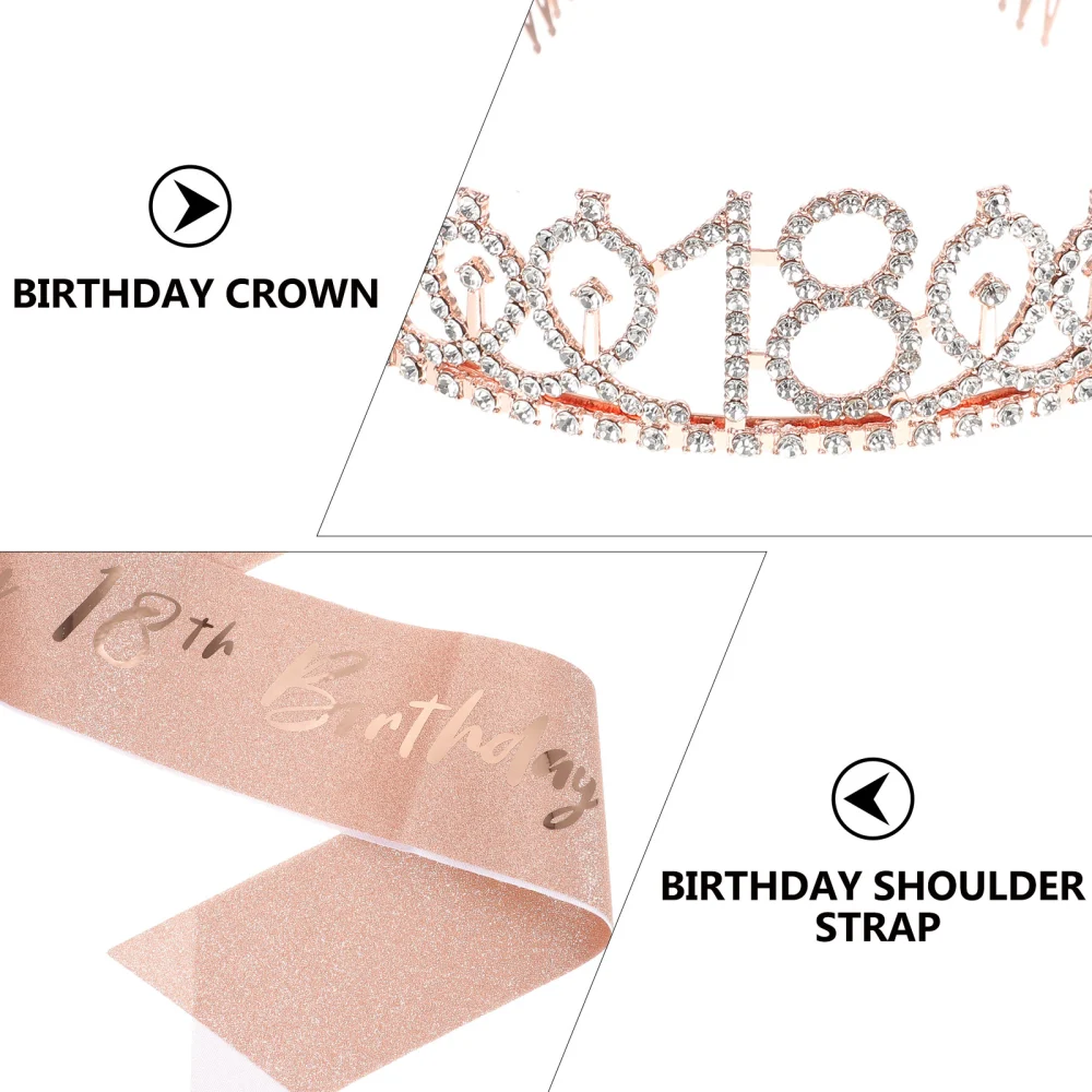 1 Set Birthday Sash Tiaras Pearl Pin 18th Birthday Party Decorations for Women Girls