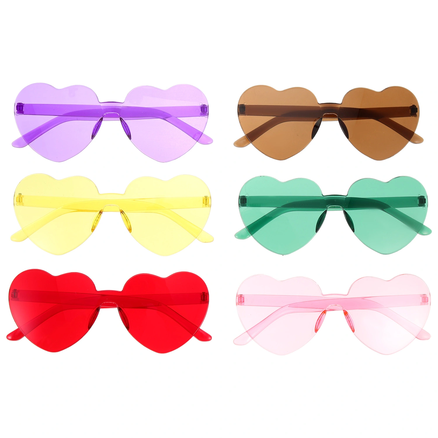 6 Pairs of Heart-shaped Sunglasses Stylish Party Eyeglasses Decorative Rimless Sunglasses