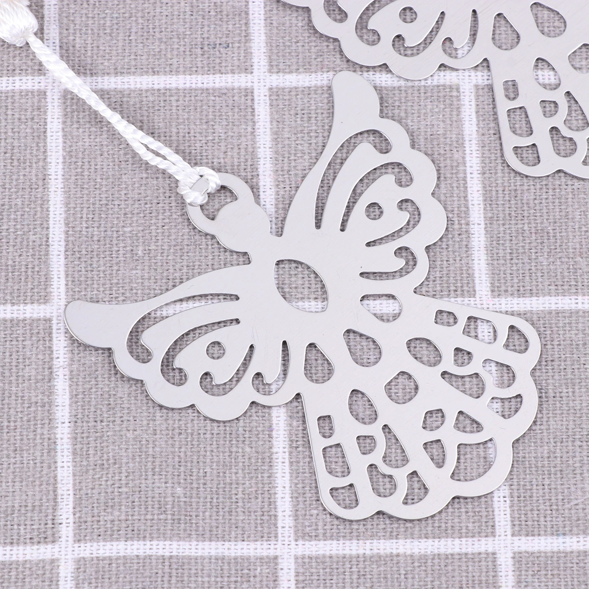 Silver Metal Angel Bookmark Wedding Party Favors with White Silk Tassel Pack of 6