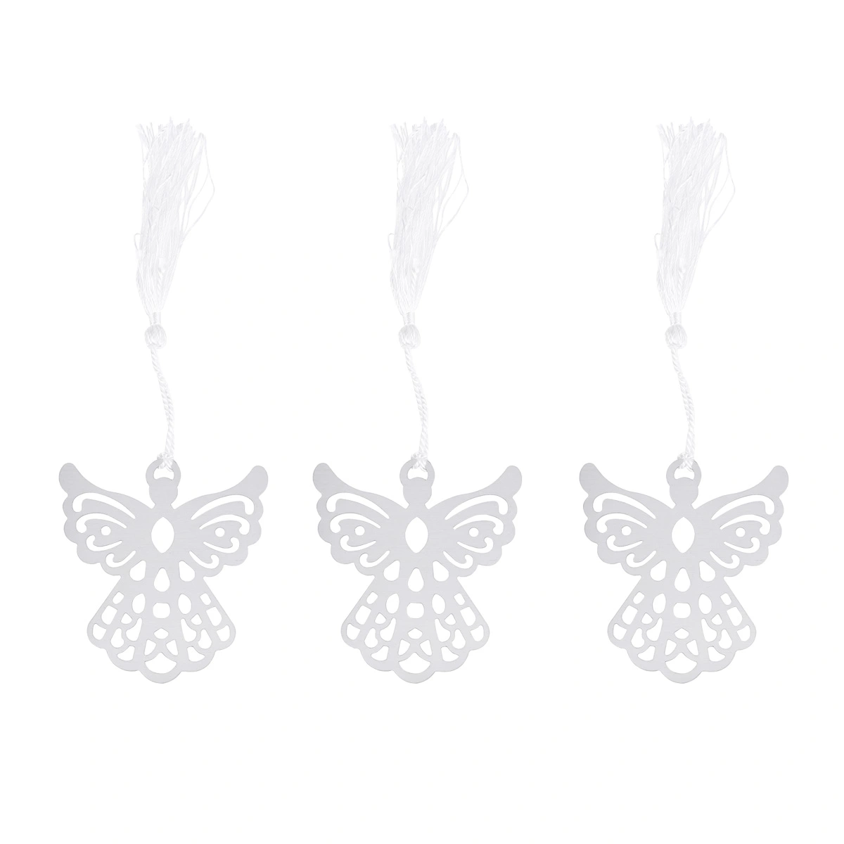 Silver Metal Angel Bookmark Wedding Party Favors with White Silk Tassel Pack of 6