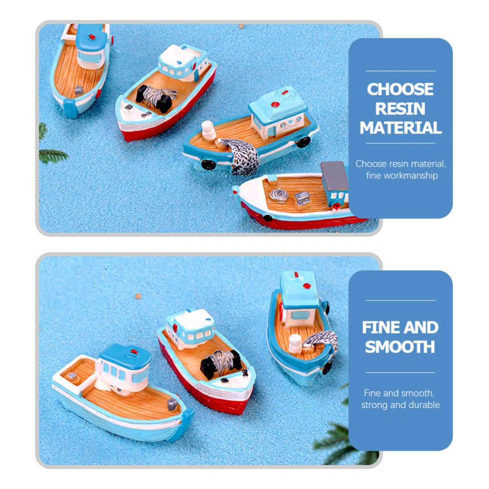 4pcs Resin Boat Models Miniature Mediterranean Fish Boats Crafts(Random Style)