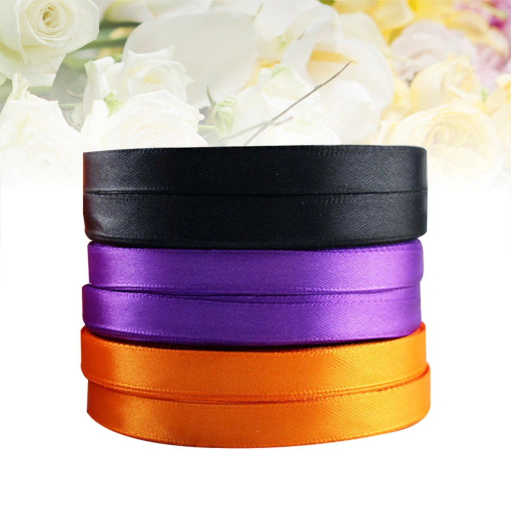 3pcs 1cm Halloween DIY Decorative Ribbon Silk Gift Ribbon Ribbon Packaging Straps Black Orange Purple