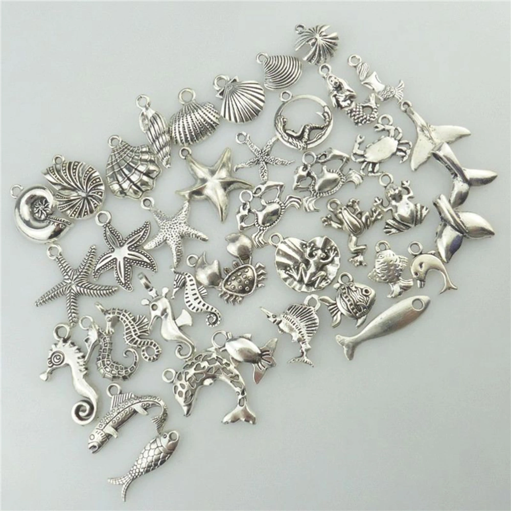 40pcs DIY Jewelry Hanging Marine Animal Alloy Accessories Pendant Hippocampus Dolphin Fish Crab Shells Pendent