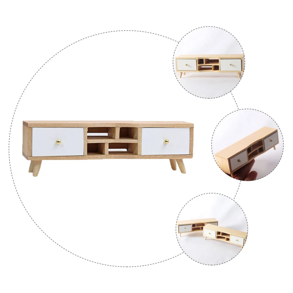 1pc Mini House TV Cabinet Wooden Mini TV Cabinet Decoration Mini Furniture