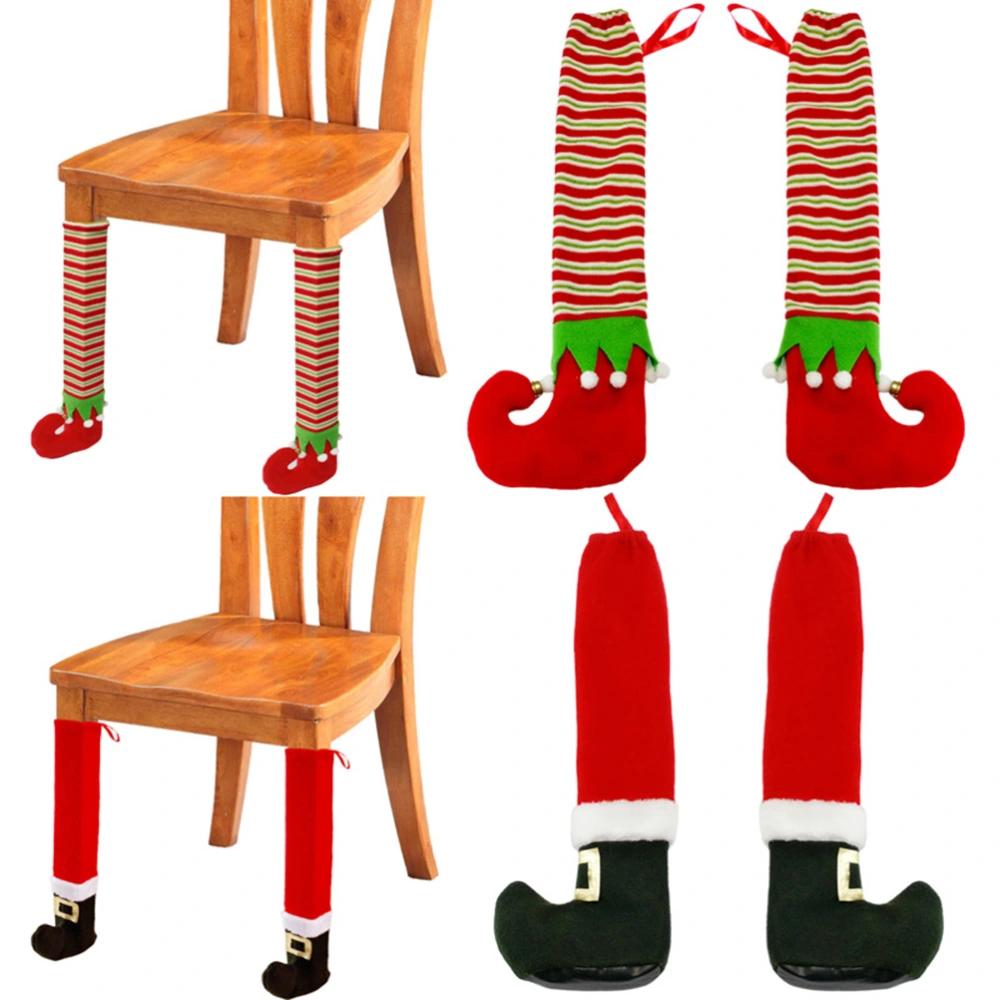 4pcs Christmas Table Leg Socks Decorative Chair Feet Covers Floor Protectors for Home Office (Santa and Elf)