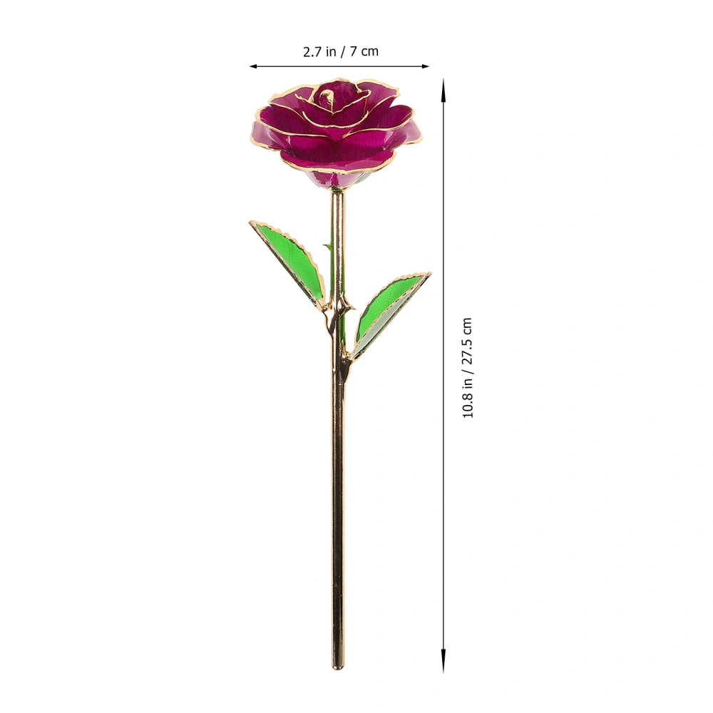 Blooming Lacquered Plastic Rose Birthday Valentine's Day Anniversary Gift with Souvenir Bag (Purple)