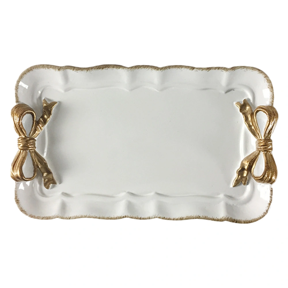 Retro Bowknot Small Decorative Jewelry Dish Holer Tray Plate for Dessert Cake Cafe Home Decor(White)