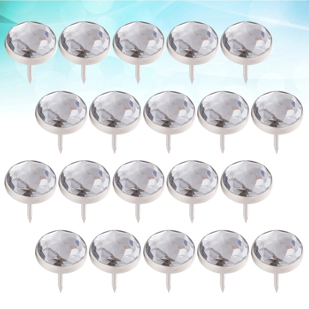 30pcs Crystal Upholstery Nails Decorative Sofa Nail Furniture Tacks for Sewing DIY Crafts (White, Diameter of 16.8mm)