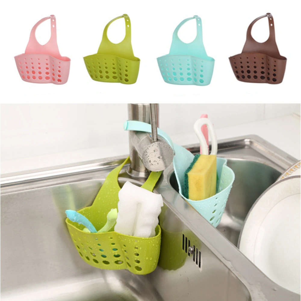 Adjustable Snap Button Kitchen Organizer Shelf Sponge Holder Basket Wash Cloth Toilet Soap Shelf kitchen Sink Hanging Storage Holder (Sky-blue)