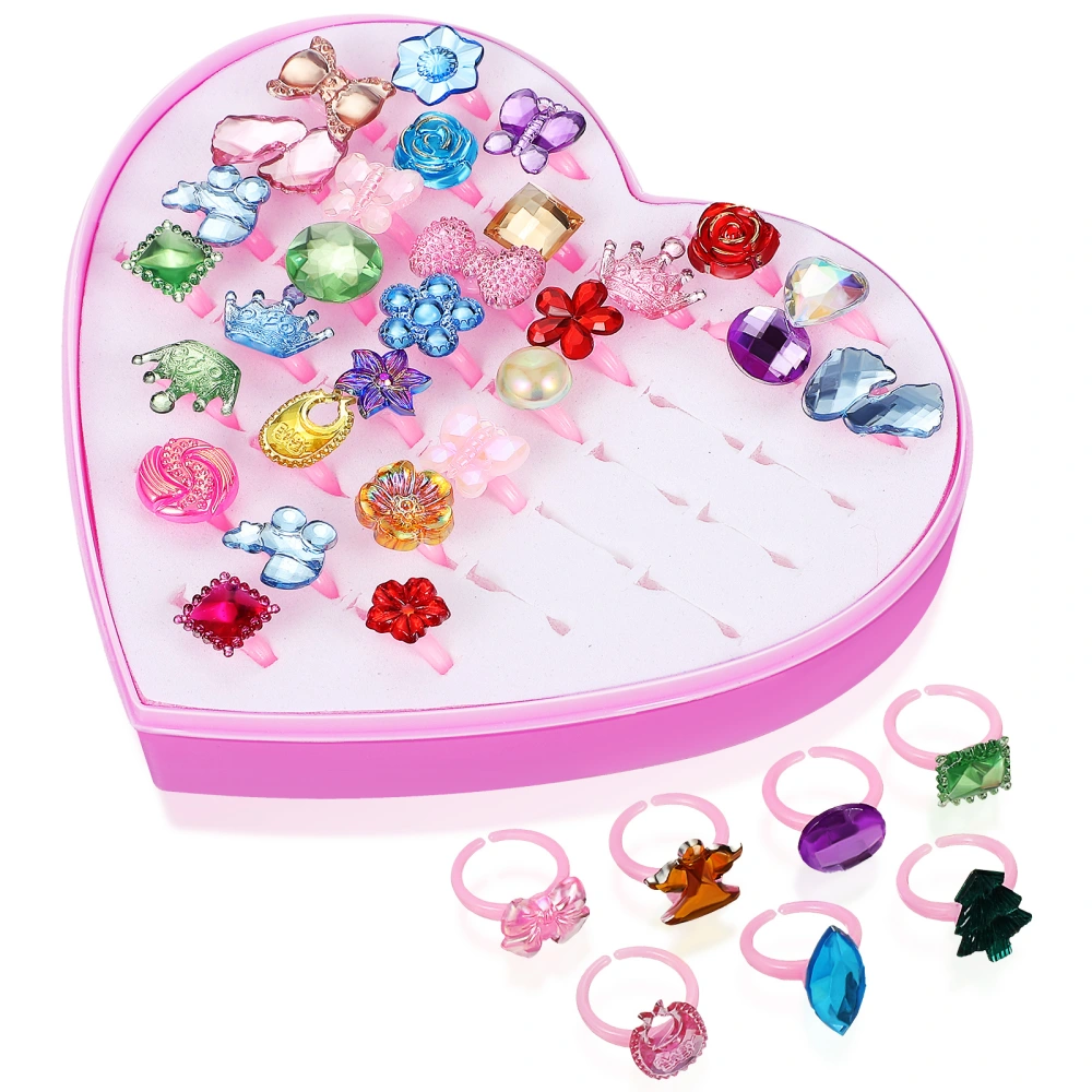 36pcs Adjustable Kids Jewelry Rings Christmas Gift Toddler Rings Girl Pretend Play Rings Jewelries (Random Color & Shape)