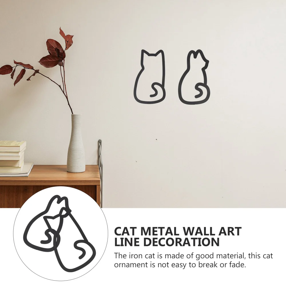 2pcs Living Room Cat Sign Wire Decor Metal Hanging Wall Decor Wall Hanging Cat Decor