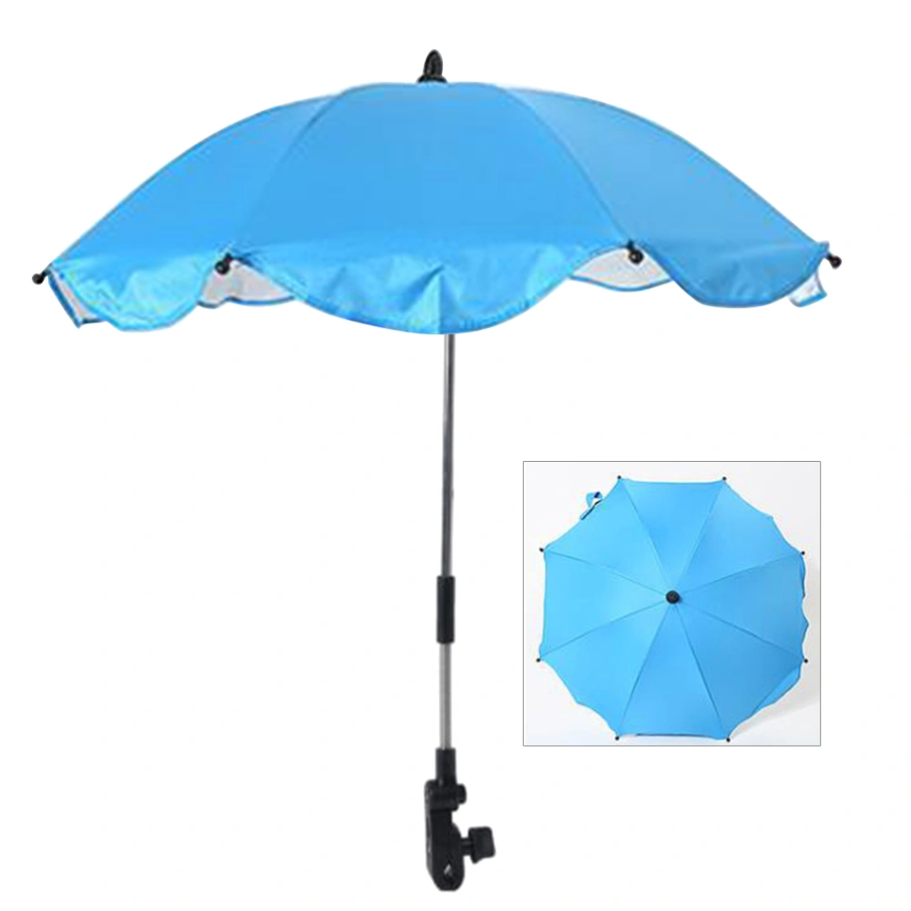 Stretchable Baby Pram Stroller Umbrella Mount Stand Umbrella Pushchair Baby Stroller Umbrella Sun Rain Protection Umbrella(Light Blue/35.5cm/8 Ribs)