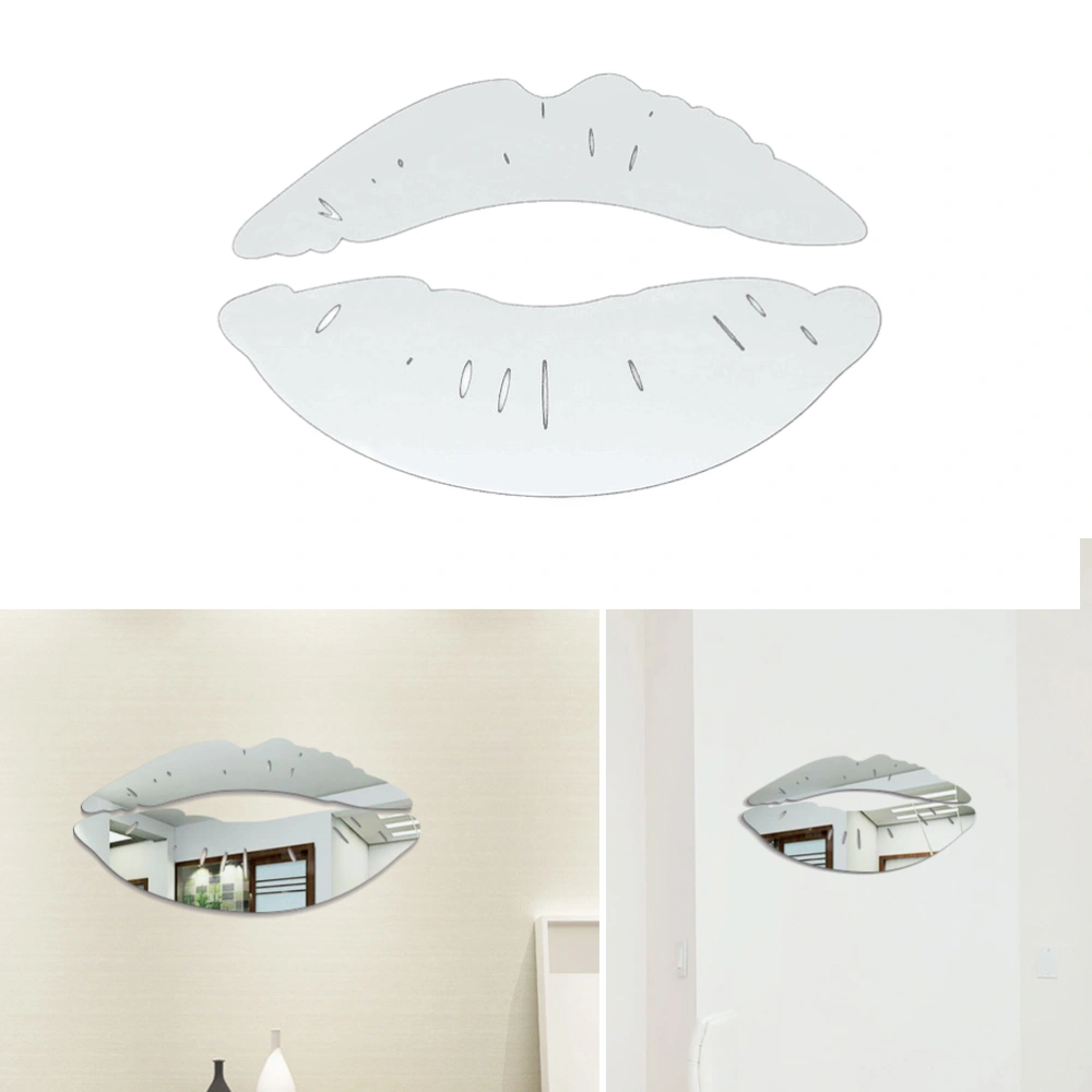 Removable Lip Shaped Mirror Wall Stickers Mirror Style Modern Acrylic Stickers DIY Mural Home Decor (Silver）