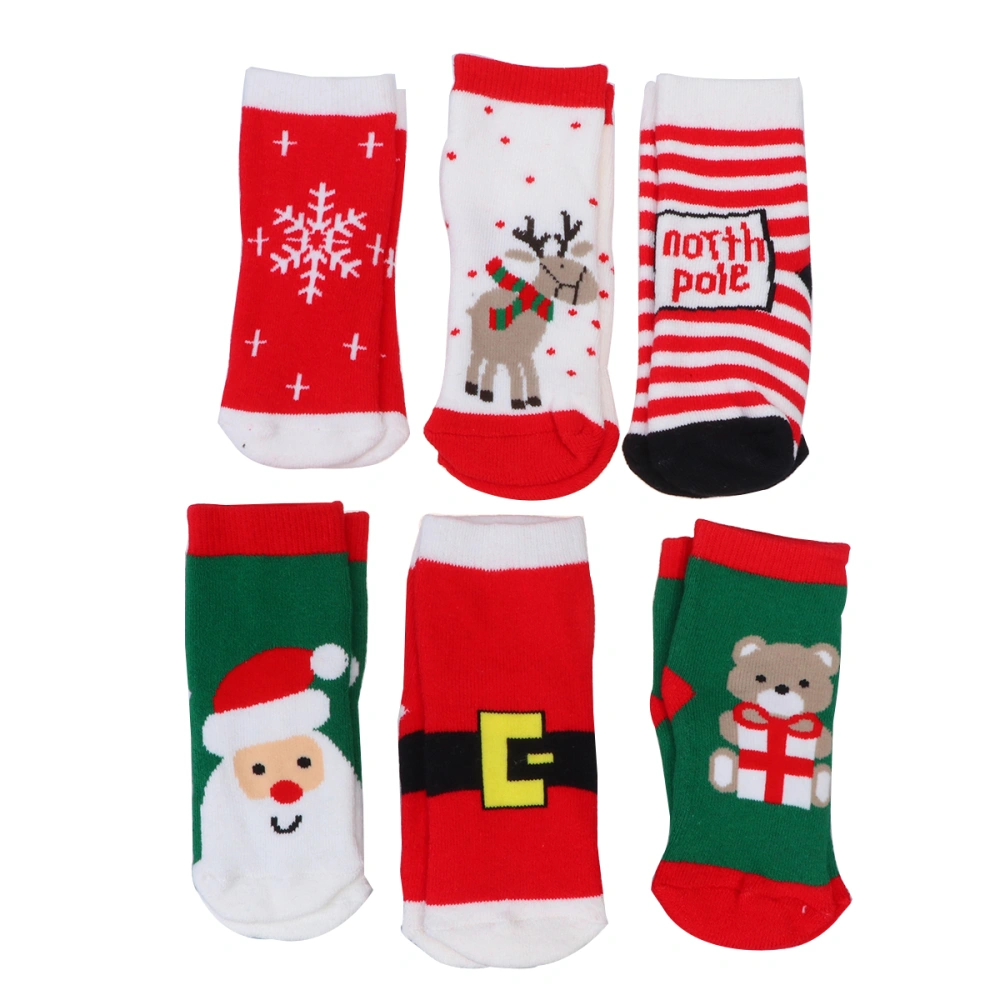 6 Pairs Christmas Stockings Autumn Winter Striped Cotton Socks Festival Toddler Socks for 1-3 Years Old