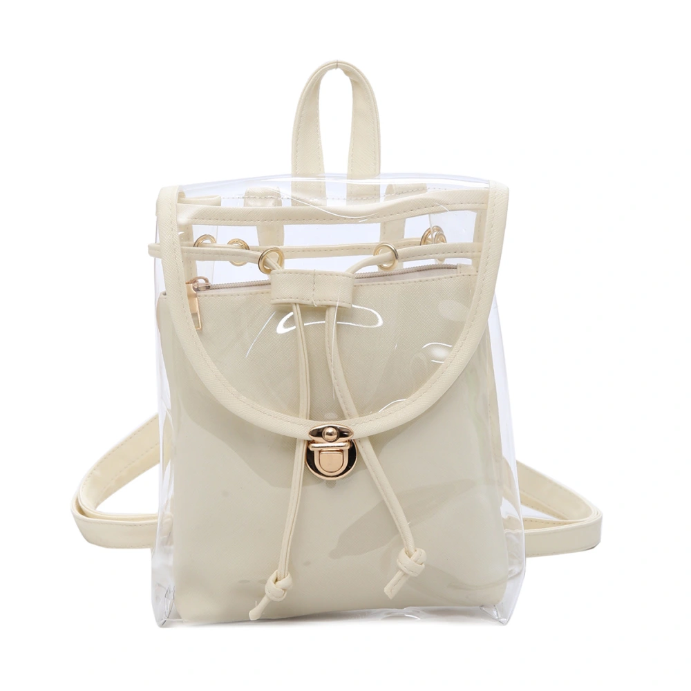 Transparent Backpack Double Layer Candy Color Handbag for Girl Travel Summer Trip (Creamy White)