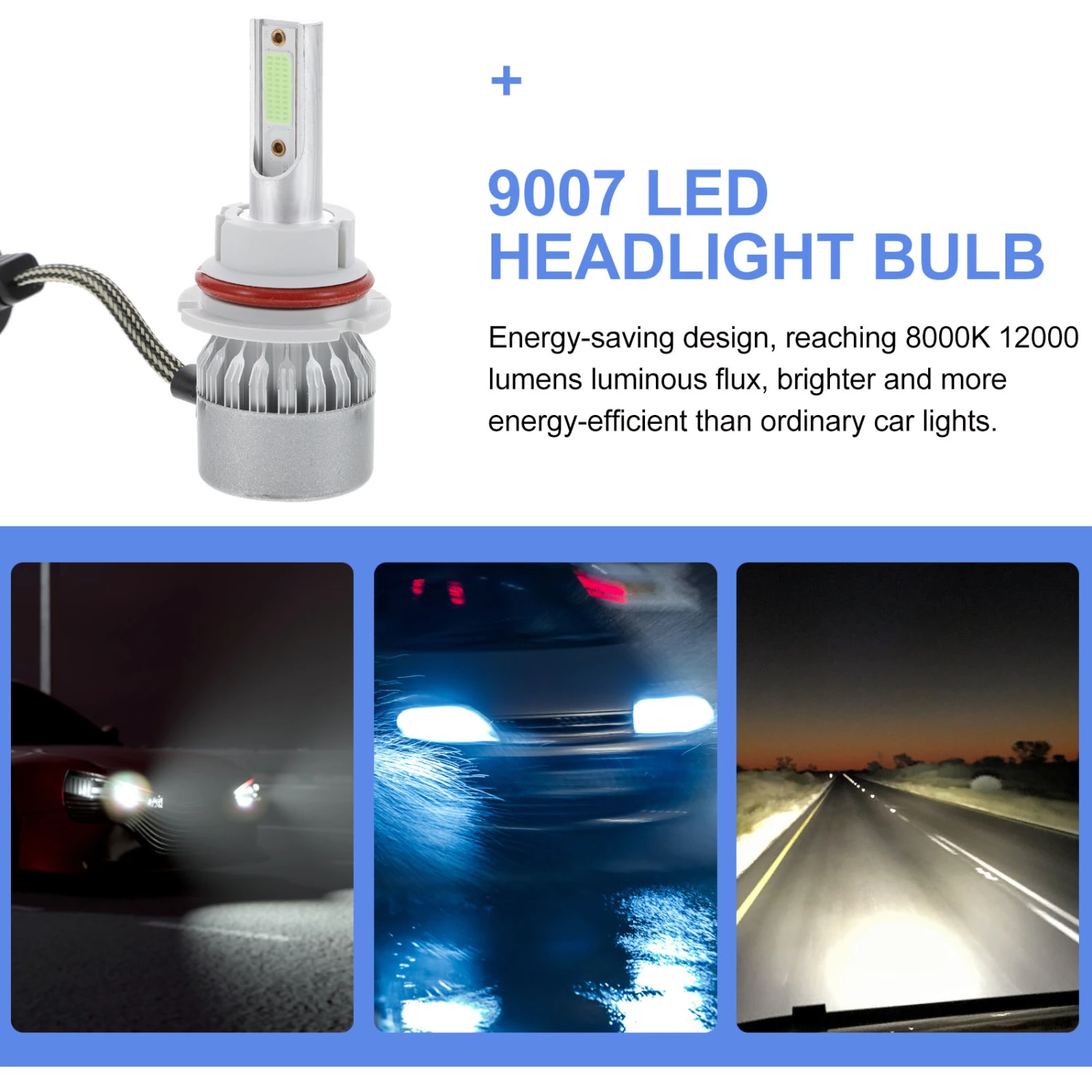 2pcs LED Spotlight Headlight 9007 LED Headlight Bulbs High Low Beam Headlight