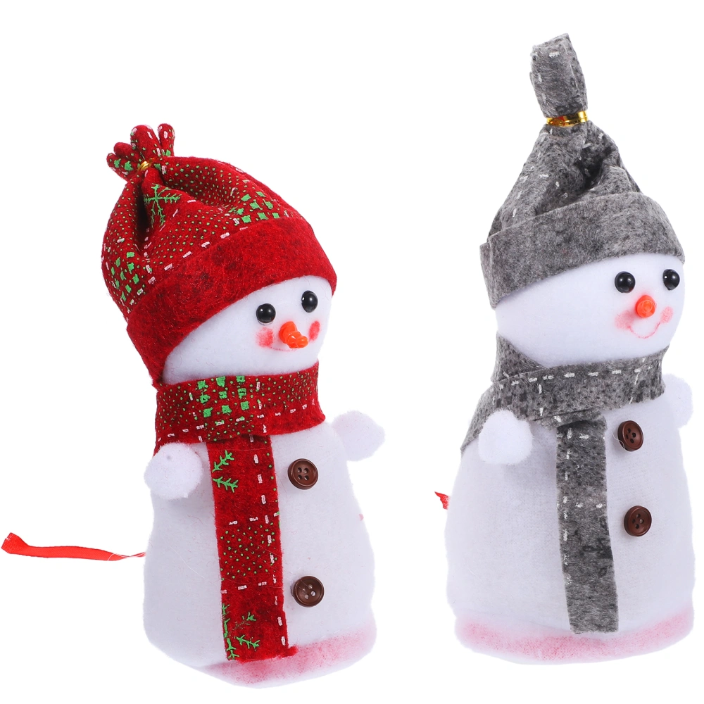 2Pcs Christmas Snowman Ornament Creative Table Stand Party Decor (Red Brown)