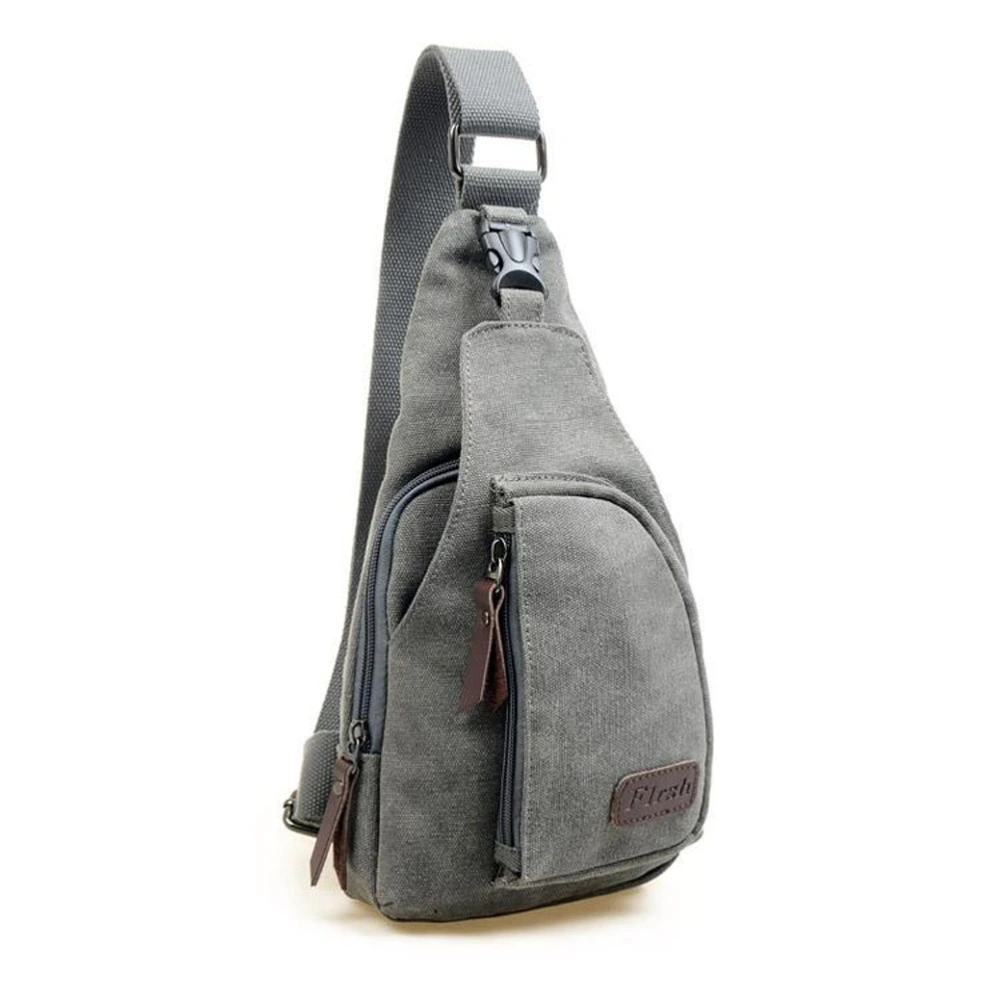 Cool Men's Outdoor Sports Casual Canvas Unbalance Backpack Shoulder Bag Crossbody Sling Chest Bag - Size S (Grey)