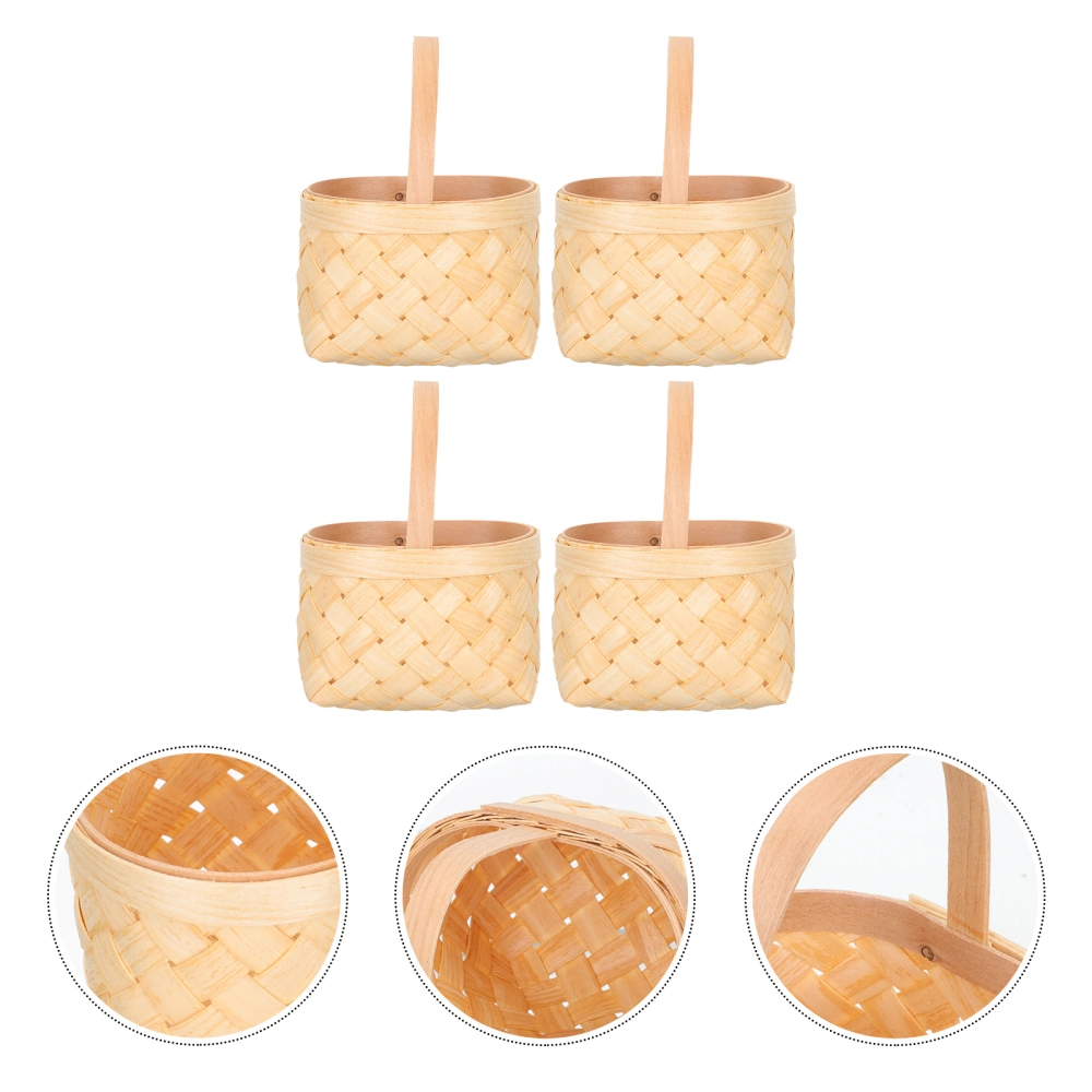 4pcs Small Wood Basket Decorative Woodchip Basket With Handles Gift Baskets