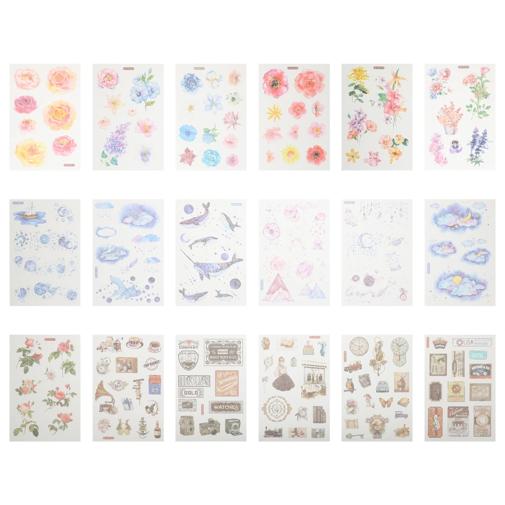 36 Sheets of Self-adhesive Stickers DIY Scrapbook Stickers Creative Adhesive Stickers