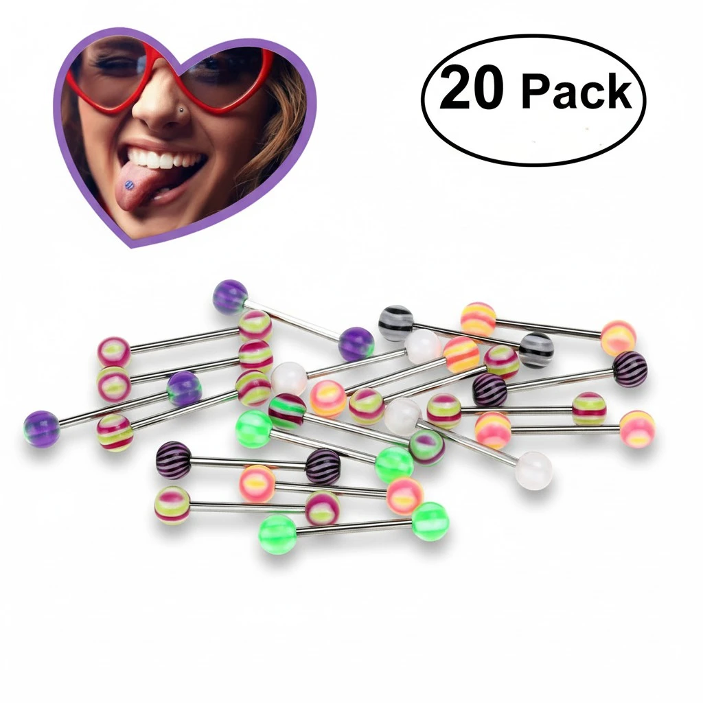 TINKSKY 20pcs Colorful Women Tongue Ring Bar Stud (Random Color)