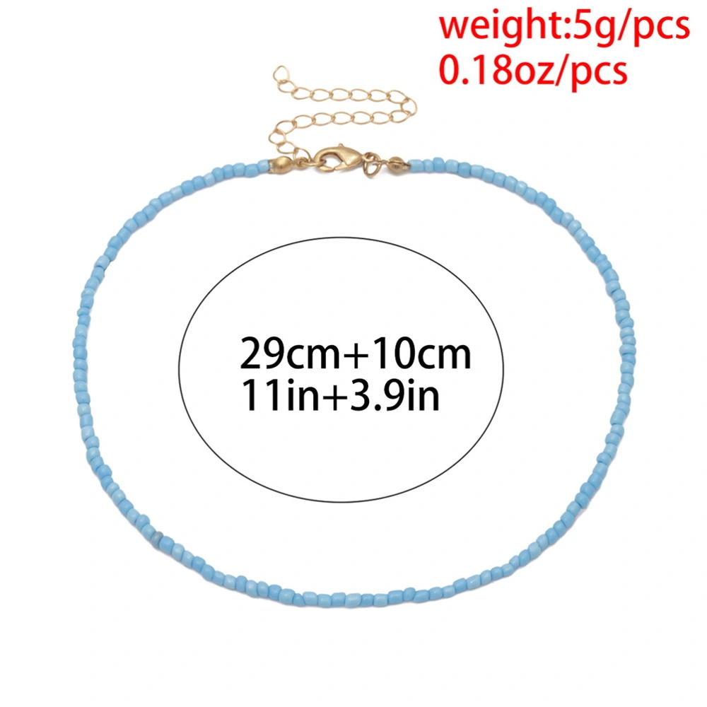 1Pc Individual Character Beaded Single - Layer Necklace Simple Color Rice Bead Necklace (Blue)