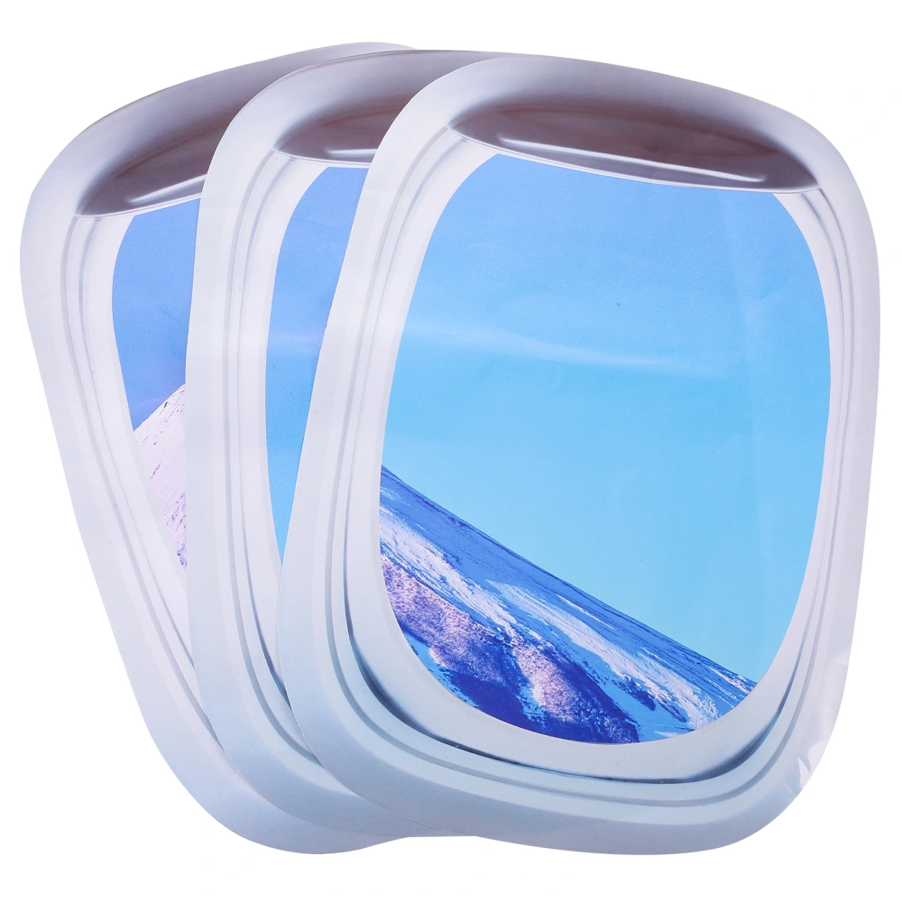 3pcs Simulated Airplane Window Stickers Decorative Wall Decal Landscape Sticker