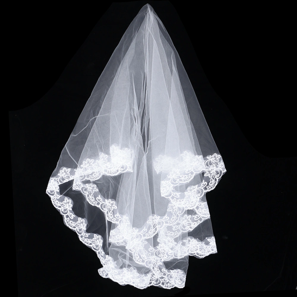 New Lace Long Bride Wedding Veil Wedding Gauze Sequins Lace White Dress Wedding Accessories(Pure White)