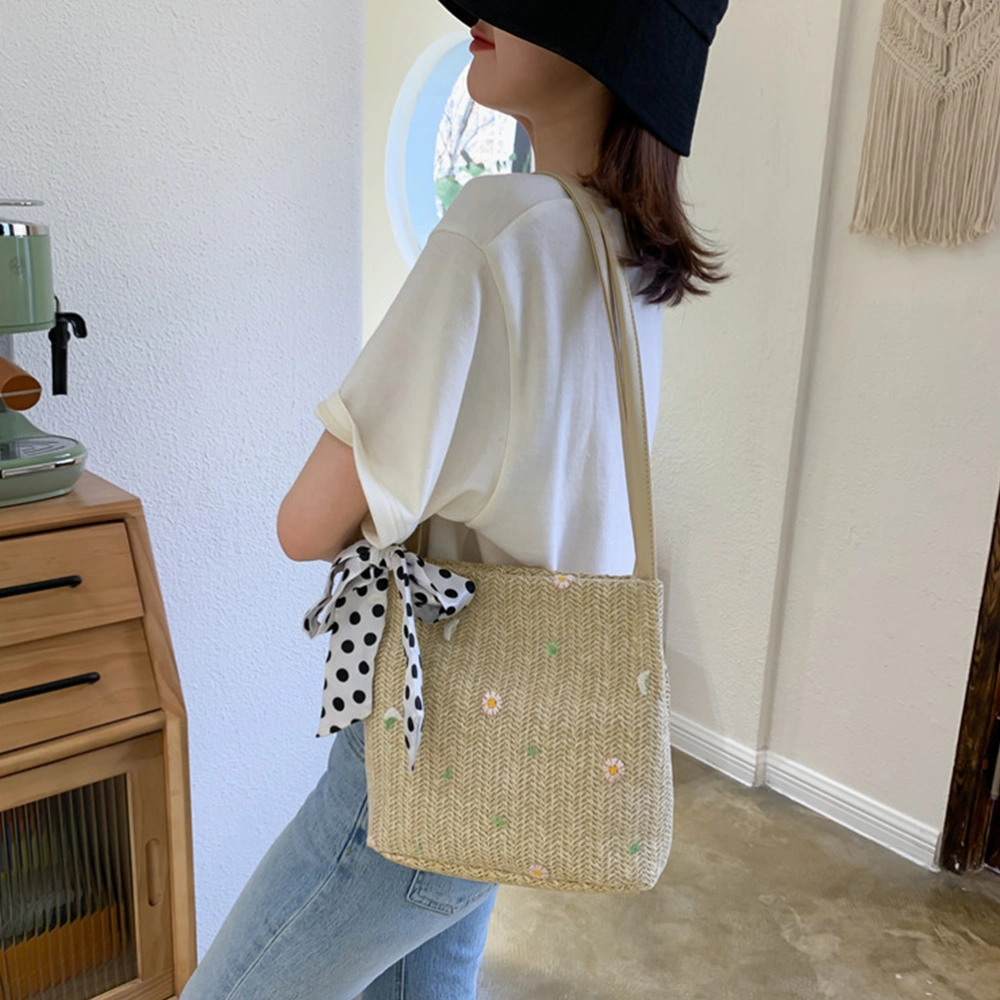 1Pc Lovely Weaving Shoulder Bag Fashionable Hand Bag Summer Mini Bag Stylish Purse Cash Pouch (Khaki)