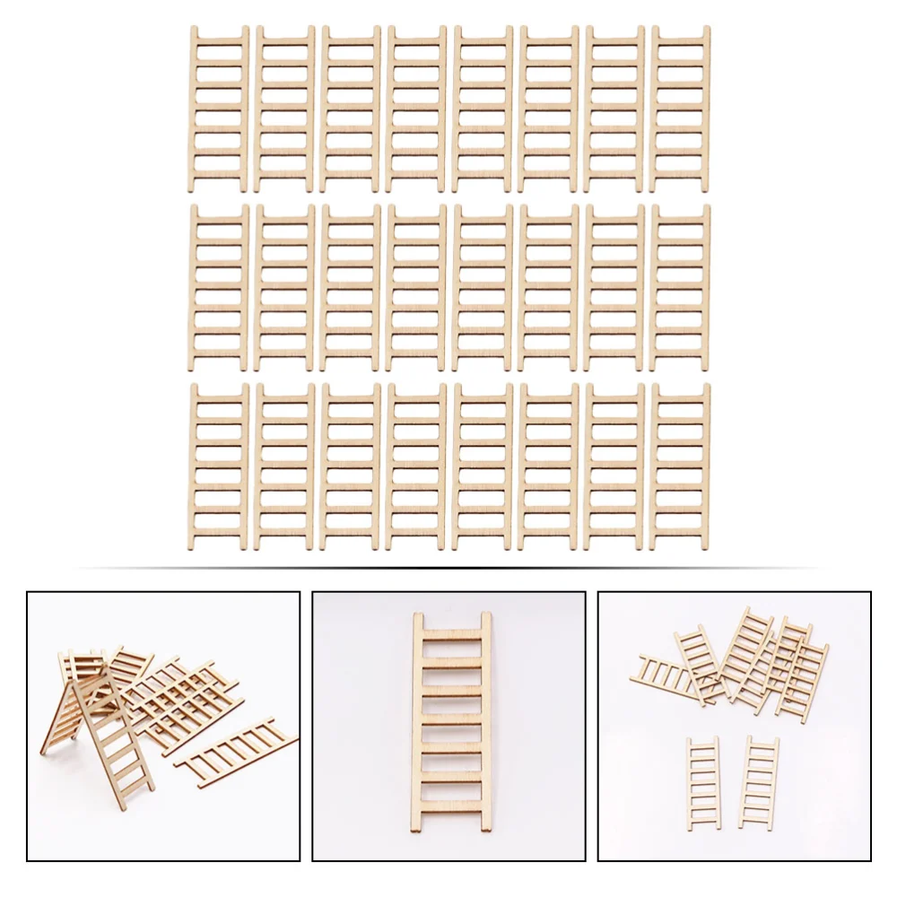 24PCS Simulation Ladder Decoration Wooden Stairs Micro-landscape Adornment