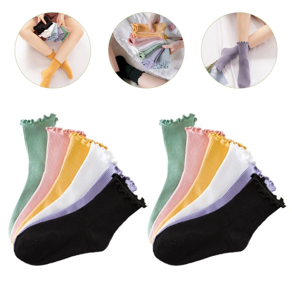 6 Pairs Breathable Cotton Socks Kids Students Socks Girls Ruffled Socks