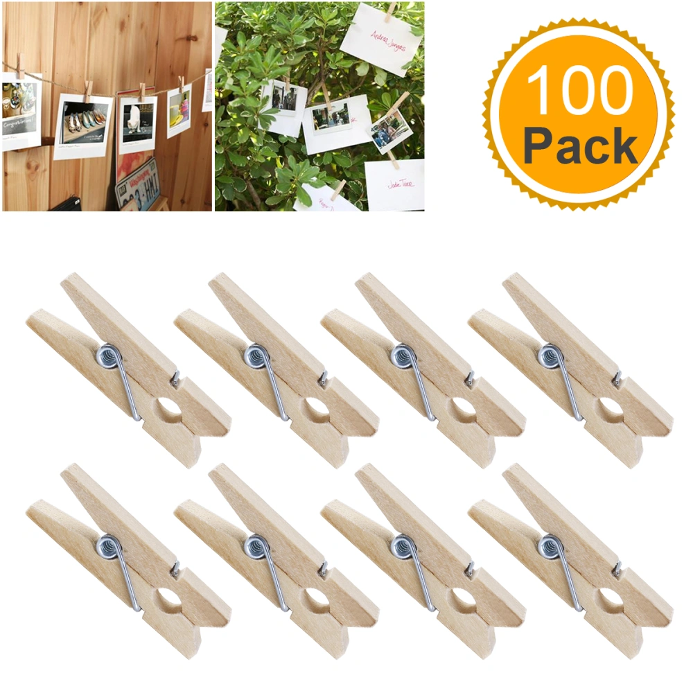 ROSENICE 100pcs Mini Natural Wooden Clothe Photo Paper Peg Clothespin Craft Clips 3.5cm